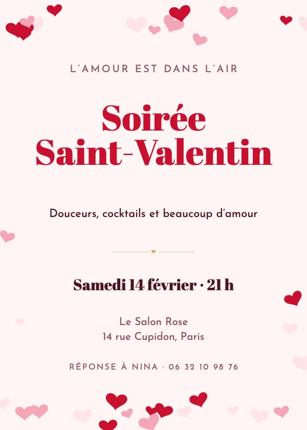 Invitation Saint-Valentin Cœurs de Cupidon