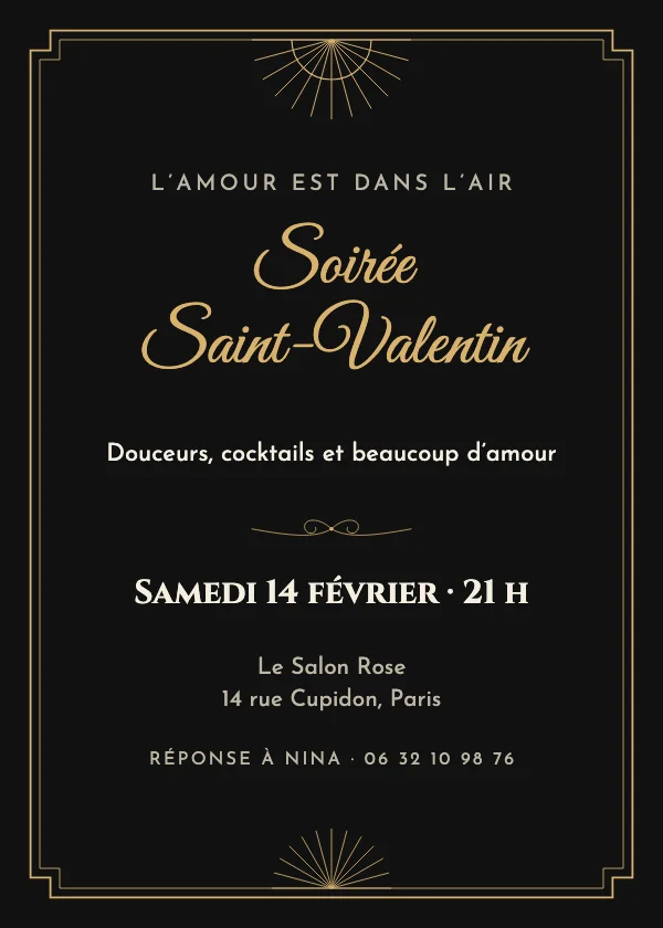 Invitation Saint-Valentin Romance noire