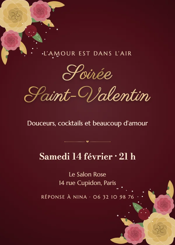 Invitation Saint-Valentin Roses de velours
