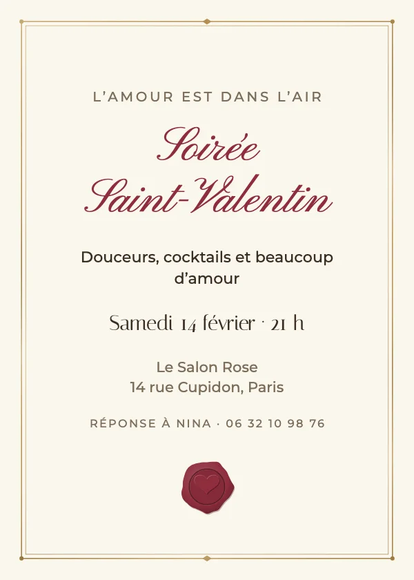 Invitation Saint-Valentin Sceau de cire