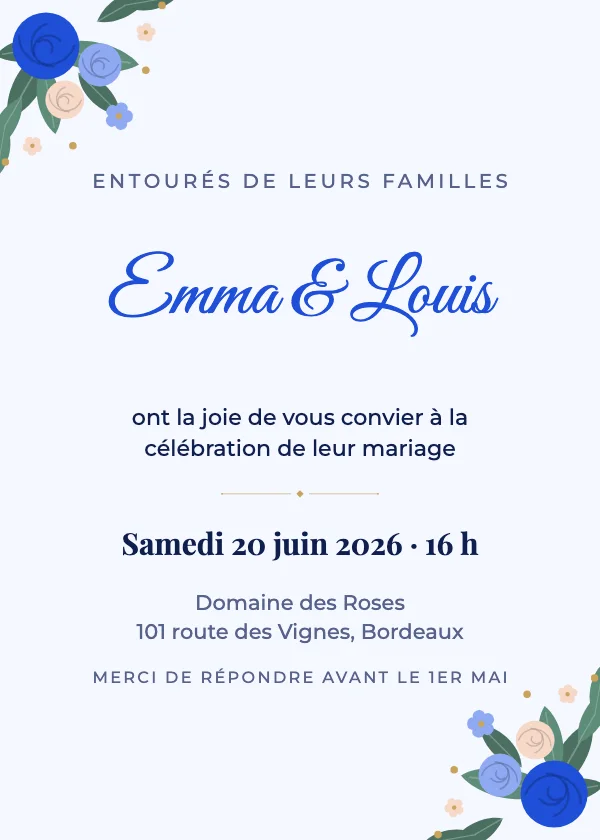 Faire-part de mariage Fleurs cobalt