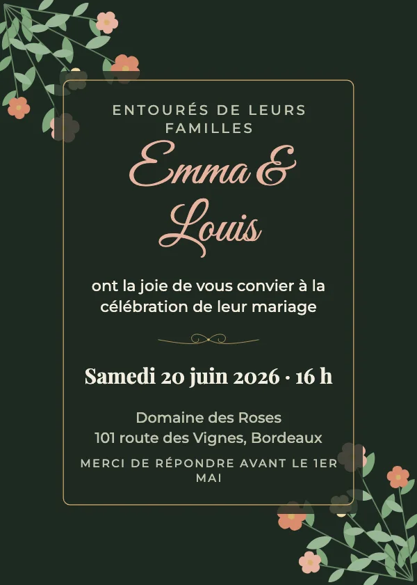 Faire-part de mariage Botanique sombre