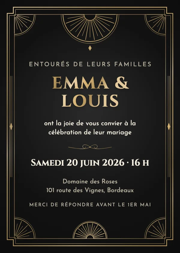 Faire-part de mariage Grand Art déco