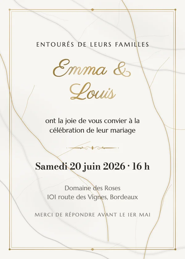 Faire-part de mariage Marbre et or