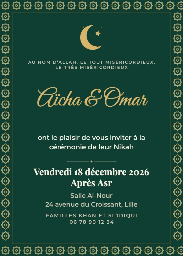 Faire-part de mariage Nikah émeraude