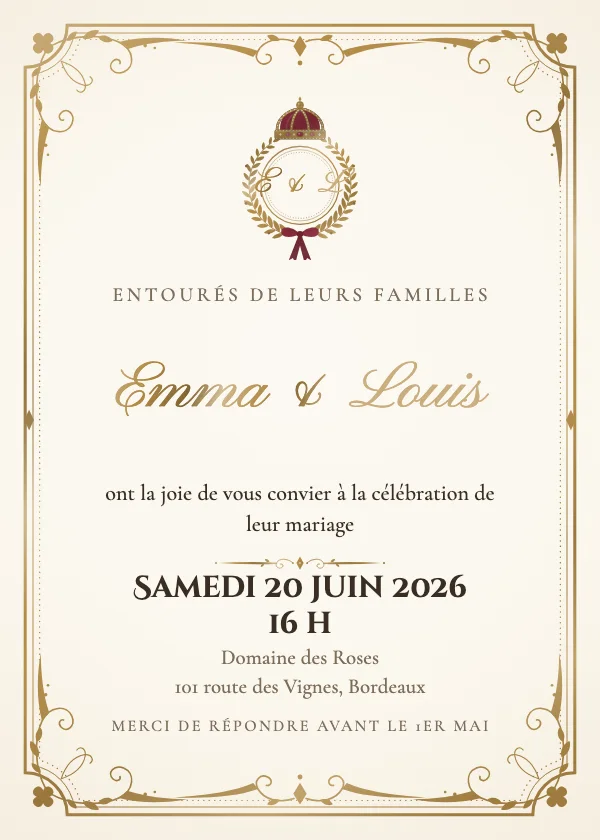 Faire-part de mariage Blason royal