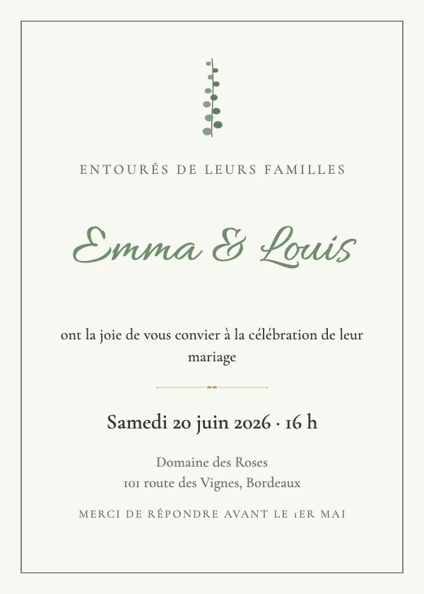 Faire-part de mariage Verdure sauge