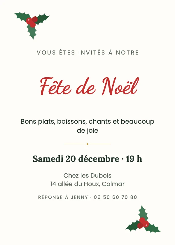 Invitation Noël Houx festif