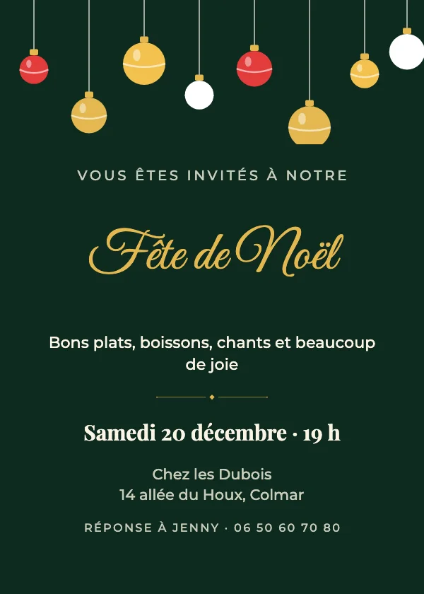 Invitation Noël Boules de Noël