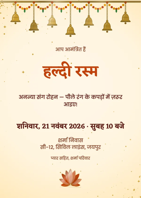 हल्दी घंटियाँ शादी का कार्ड