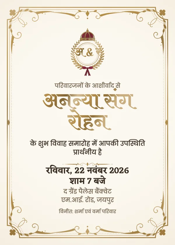 शाही क्रेस्ट शादी का कार्ड