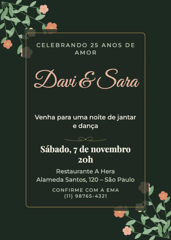 Convite de bodas Botânico escuro