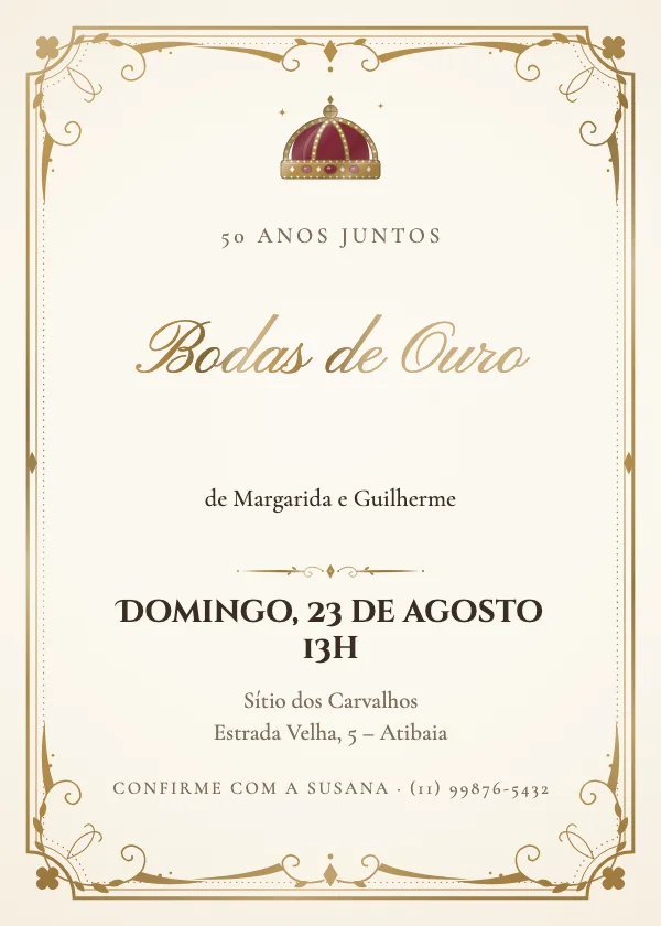 Convite de bodas Coroa dourada