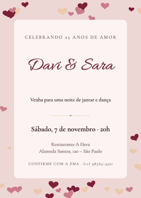Convite de bodas Corações