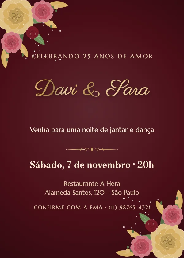 Convite de bodas Rosas de veludo