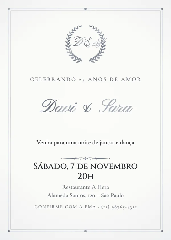 Convite de bodas Bodas de prata