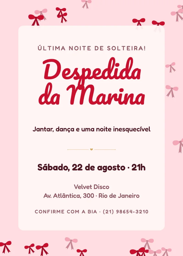 Convite de Despedida de Solteira Laços coquette