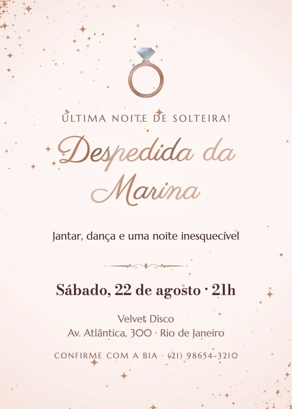 Convite de Despedida de Solteira Solitário de diamante