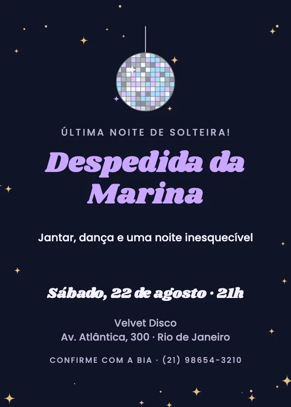 Convite de Despedida de Solteira Globo de discoteca