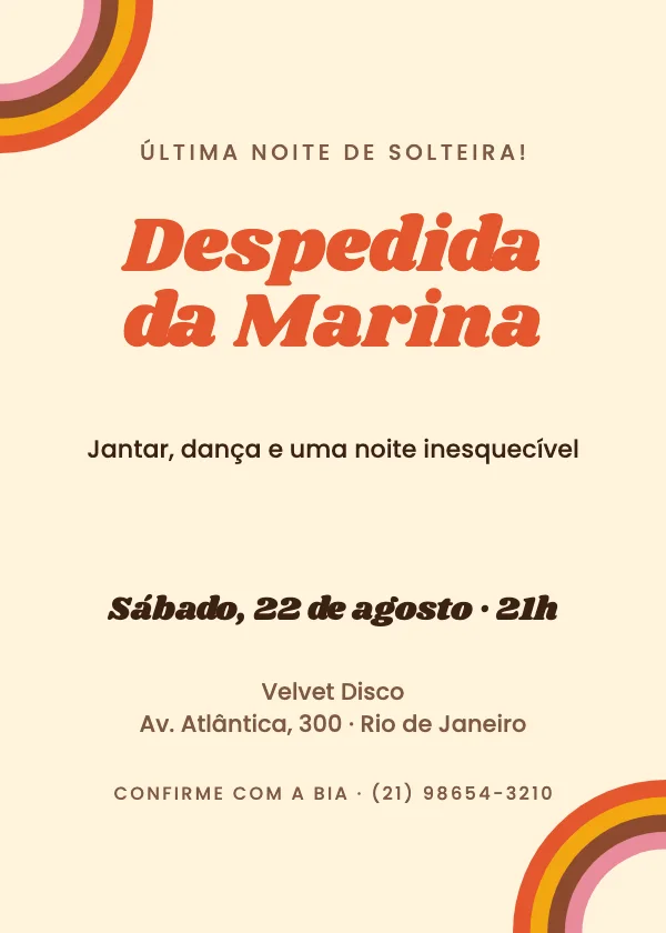 Convite de Despedida de Solteira Anos 70