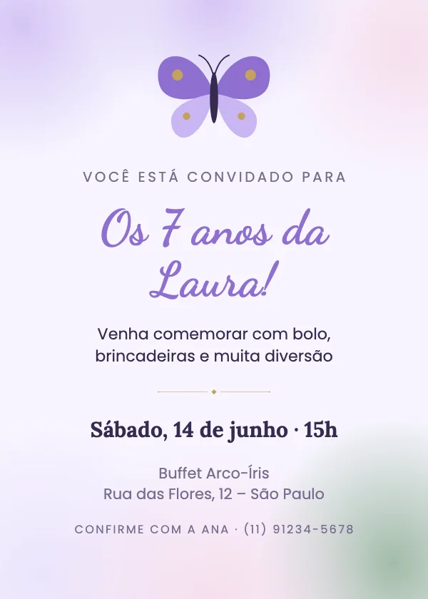Convite de aniversário Jardim de borboletas