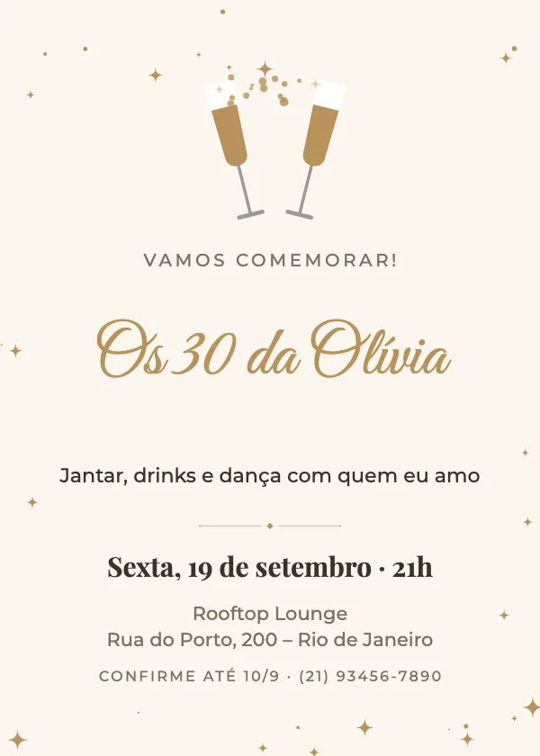 Convite de aniversário Brinde com espumante