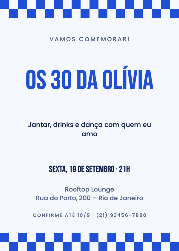 Convite de aniversário Xadrez retrô