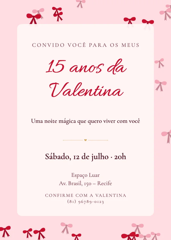 Convite de aniversário Laços coquette