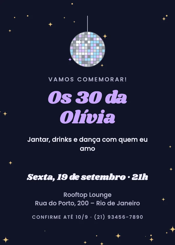 Convite de aniversário Globo de discoteca