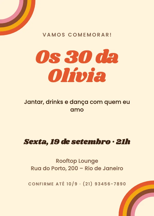 Convite de aniversário Anos 70