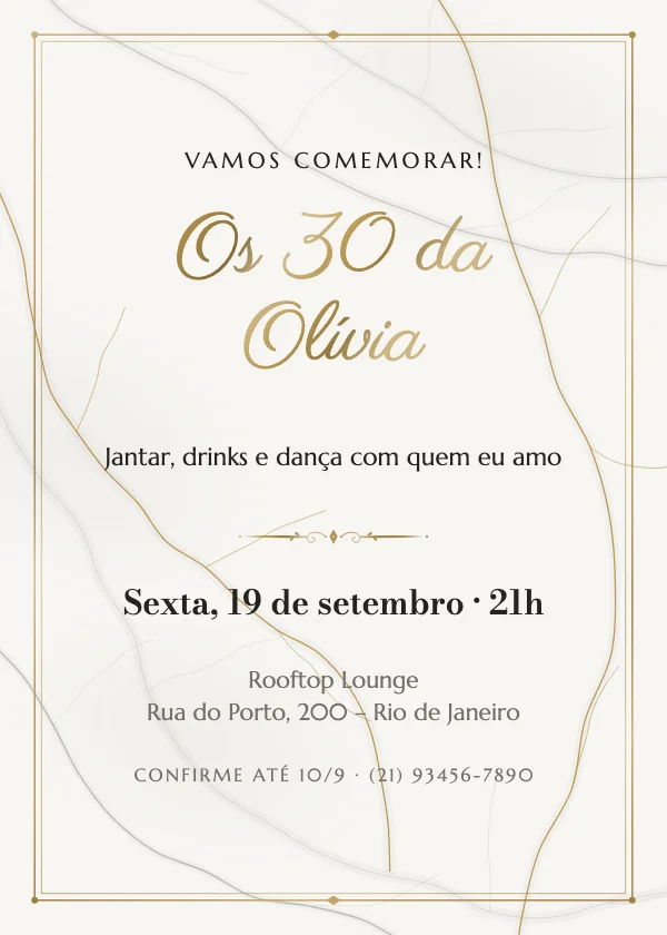 Convite de aniversário Mármore e ouro