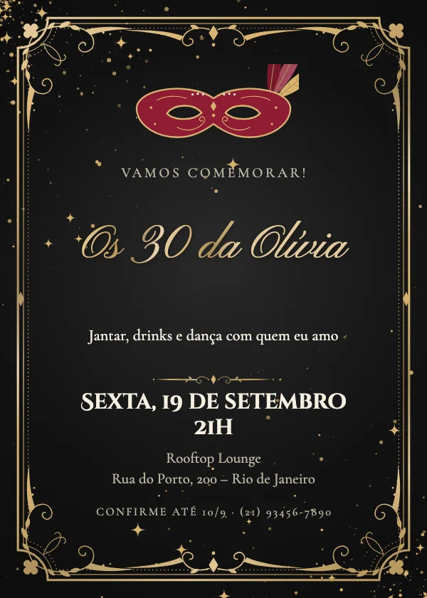 Convite de aniversário Baile de máscaras