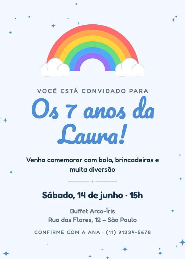 Convite de aniversário Arco-íris