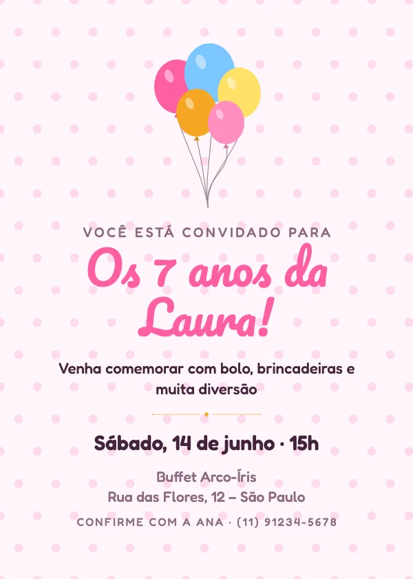 Convite de aniversário Balões pastel
