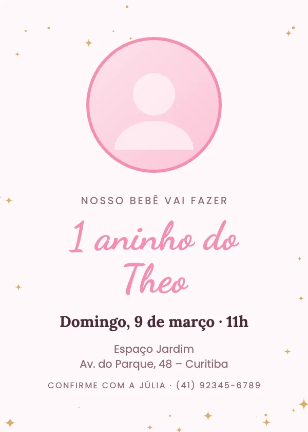 Convite de aniversário 1 aninho com foto