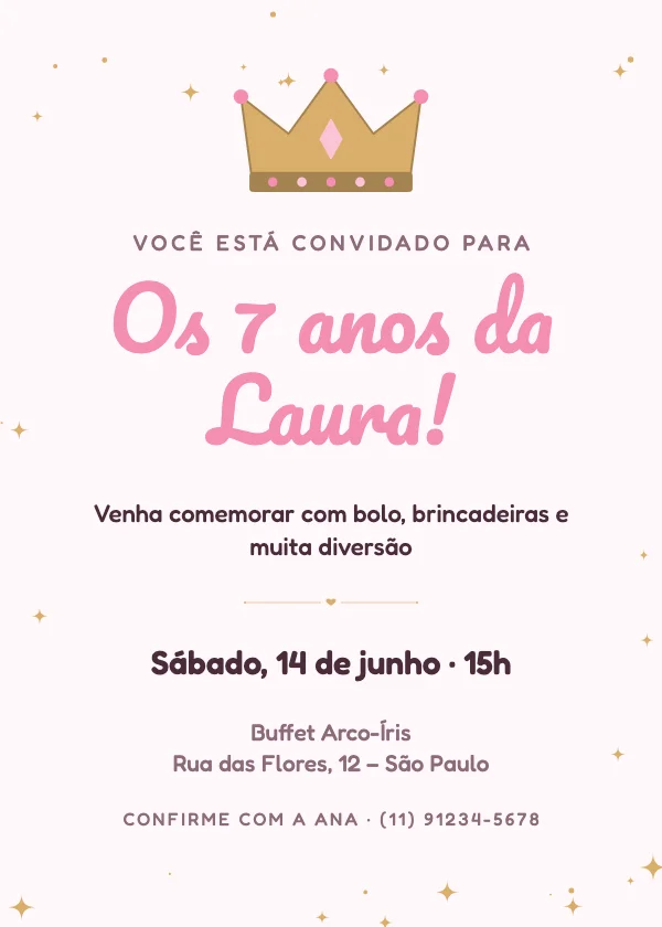 Convite de aniversário Coroa de princesa