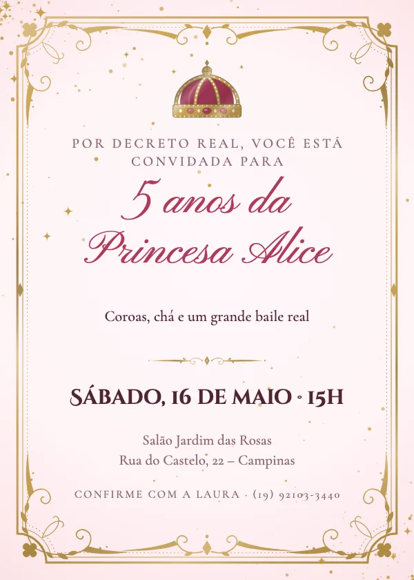 Convite de aniversário Princesa real