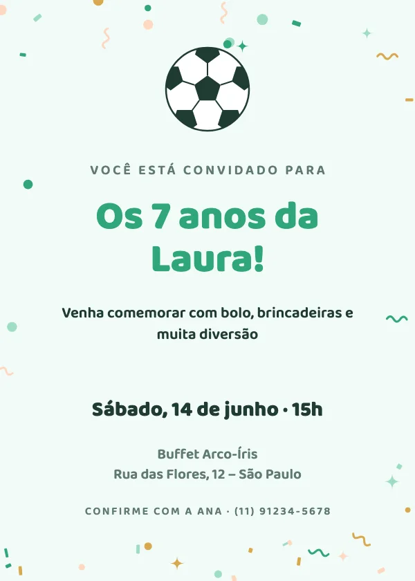 Convite de aniversário Craque de futebol