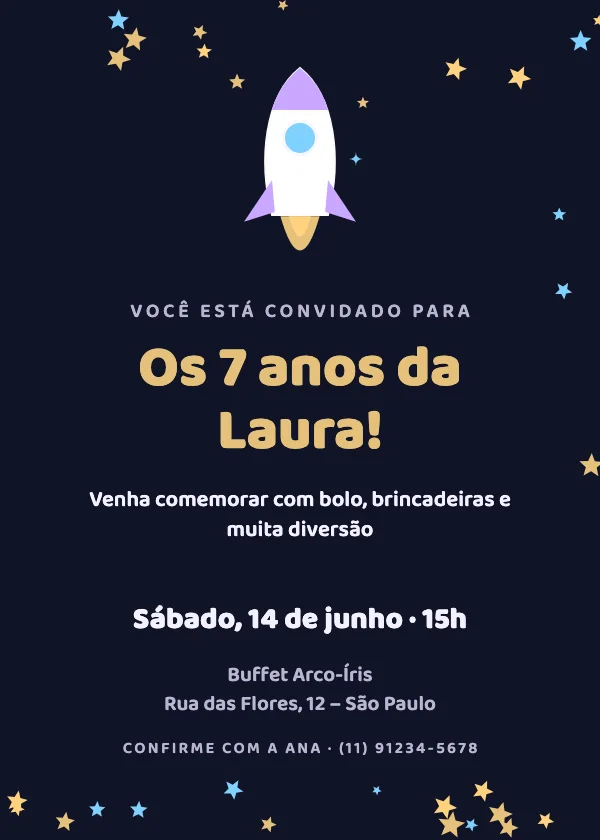 Convite de aniversário Foguete espacial