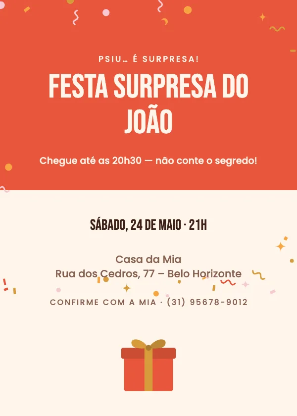 Convite de aniversário Festa surpresa