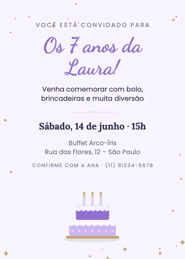 Convite de aniversário Bolo doce