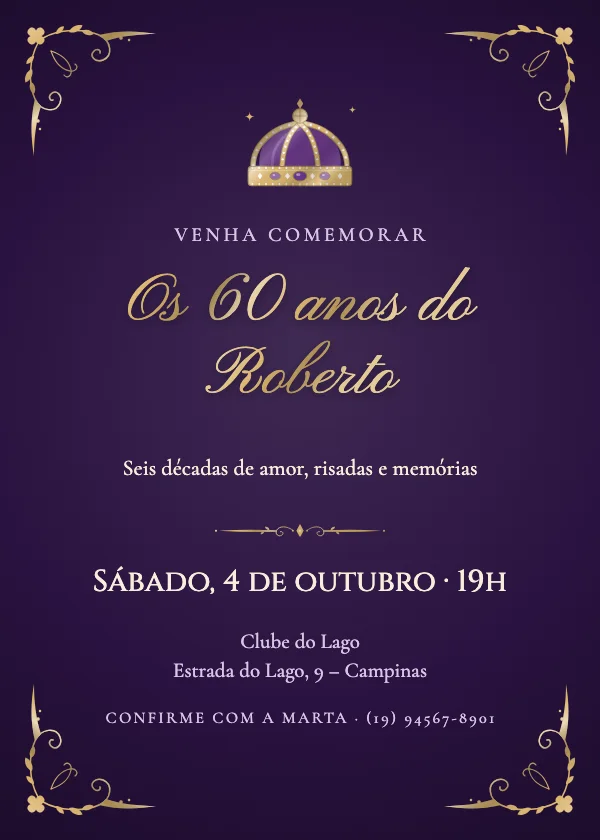 Convite de aniversário Coroa de veludo