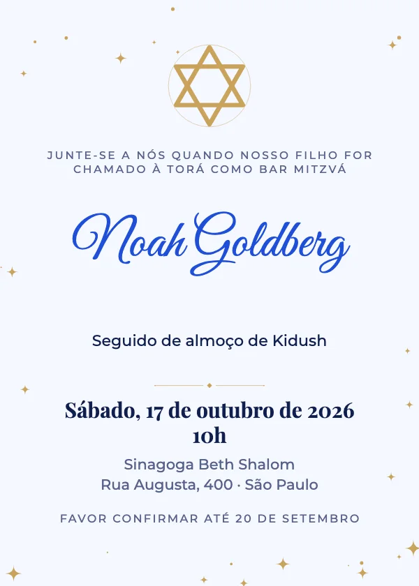 Convite de Bar Mitzvá Estrela de Davi