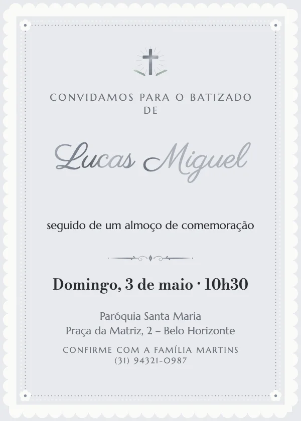Convite de batizado Renda de pérolas