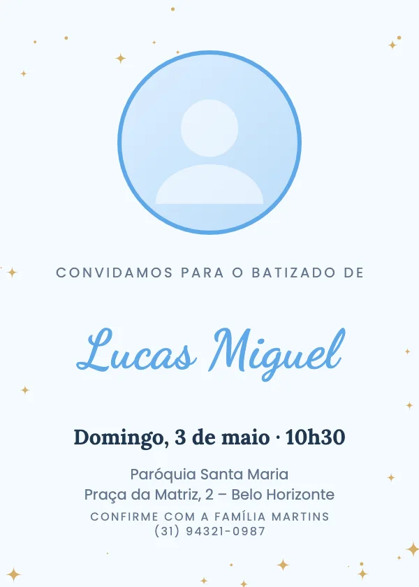 Convite de batizado Batizado com foto