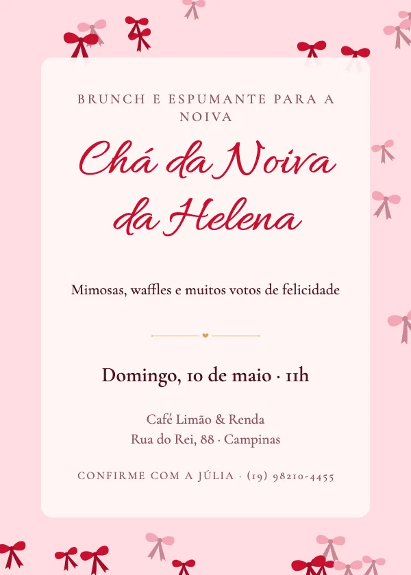 Convite de Chá de Panela Laços coquette