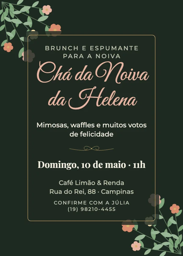 Convite de Chá de Panela Botânico escuro