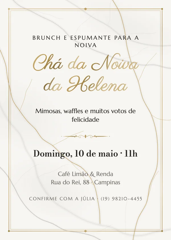 Convite de Chá de Panela Mármore e ouro