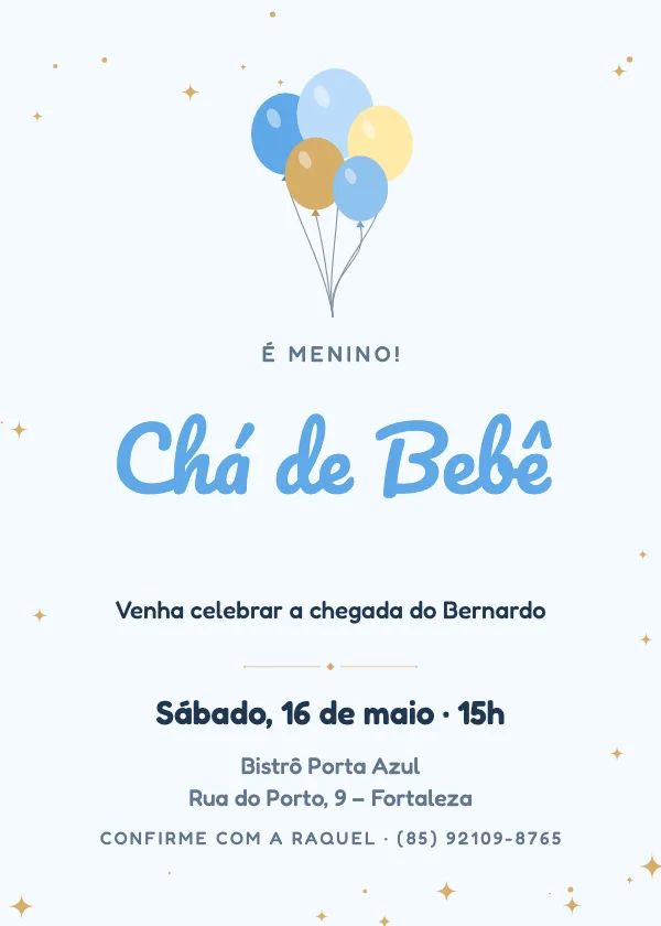 Convite de chá de bebê Balões azuis
