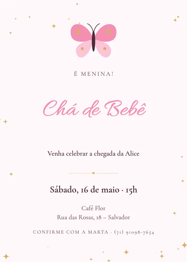 Convite de chá de bebê Beijos de borboleta